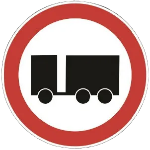 saobracajni znak Zabrana saobraćaja za motorna vozila koja vuku priključno vozilo osim poluprikolice ili pri- kolice sa jednom osovinom